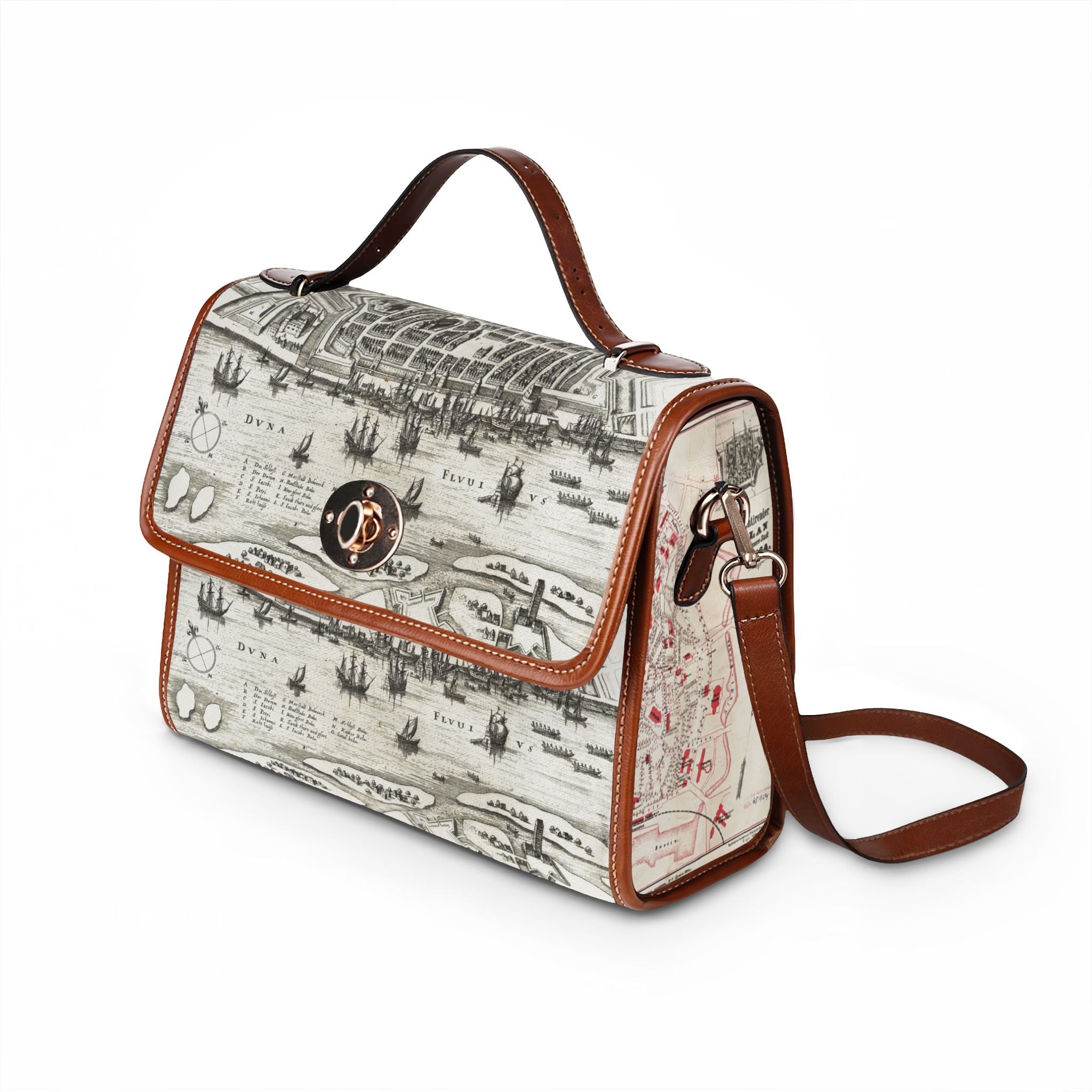 Terra Incognita Rigensis: Vintage Map Canvas Bag — Waterproof Travel Satchel with Historic City Print