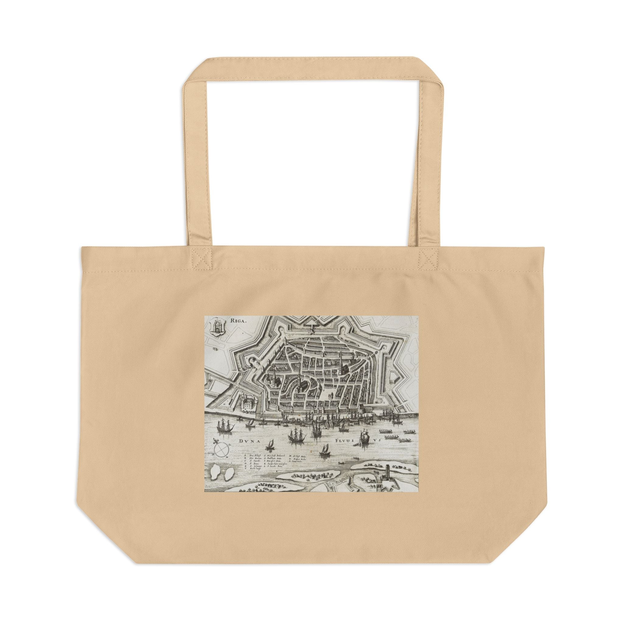 Terra Incognita Rigensis — Vintage Map & Vacancy Heatmap Tote Bag, 17th Century Riga Print, Large Organic Cotton
