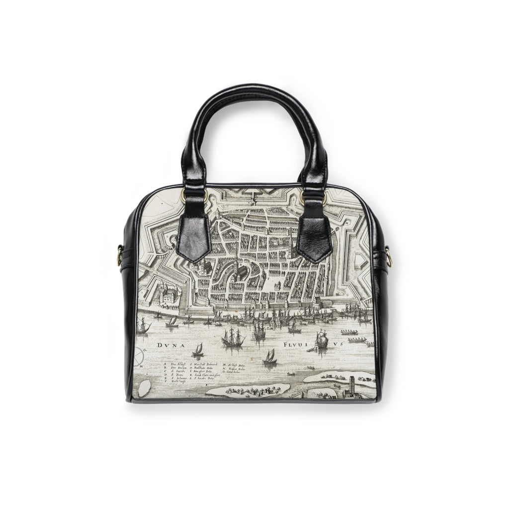 Terra Incognita Rigensis — Historic City Map Shoulder Bag, 17th Century Riga Print, Vintage Cartography Handbag