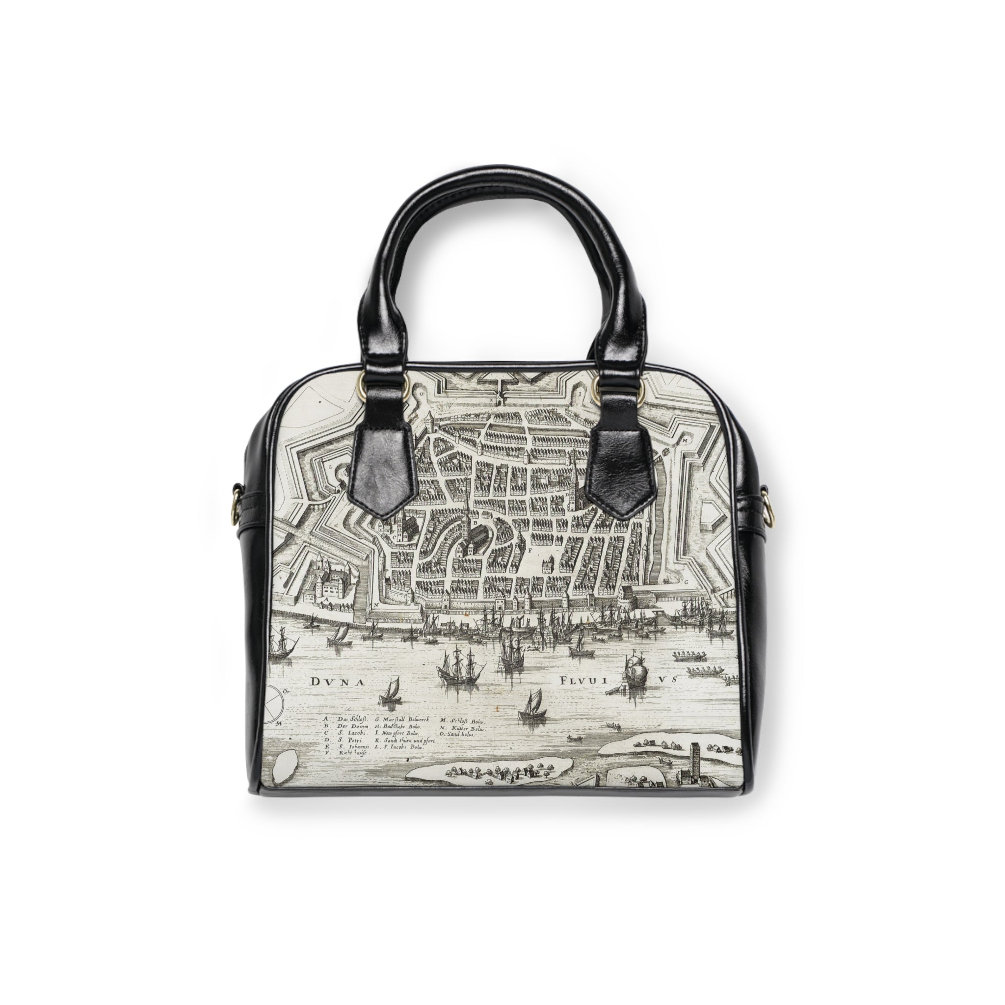 Terra Incognita Rigensis — Historic City Map Shoulder Bag, 17th Century Riga Print, Vintage Cartography Handbag