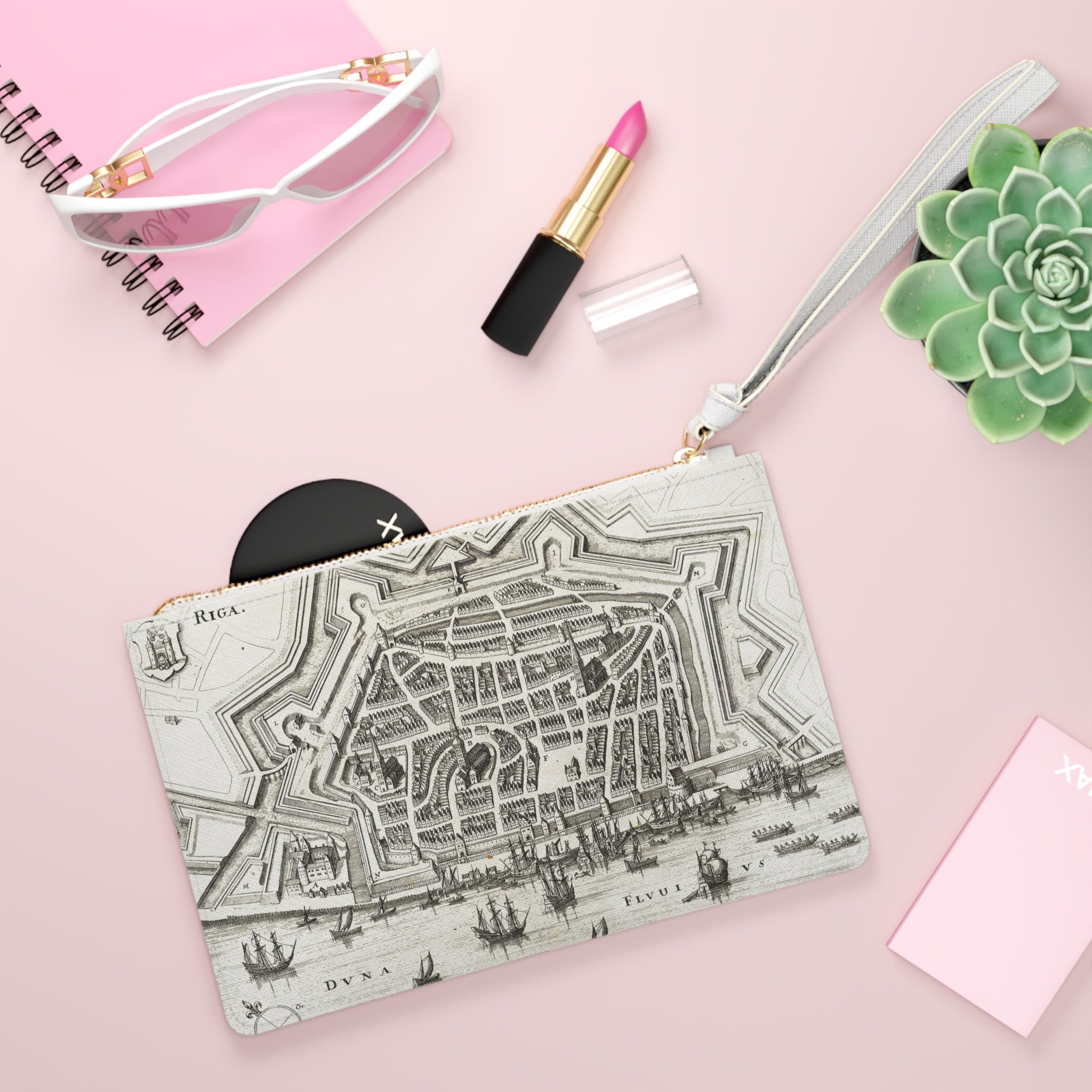 Terra Incognita Rigensis — Historic City Map Clutch Bag, 17th Century Riga Wristlet, Vintage Cartography Purse