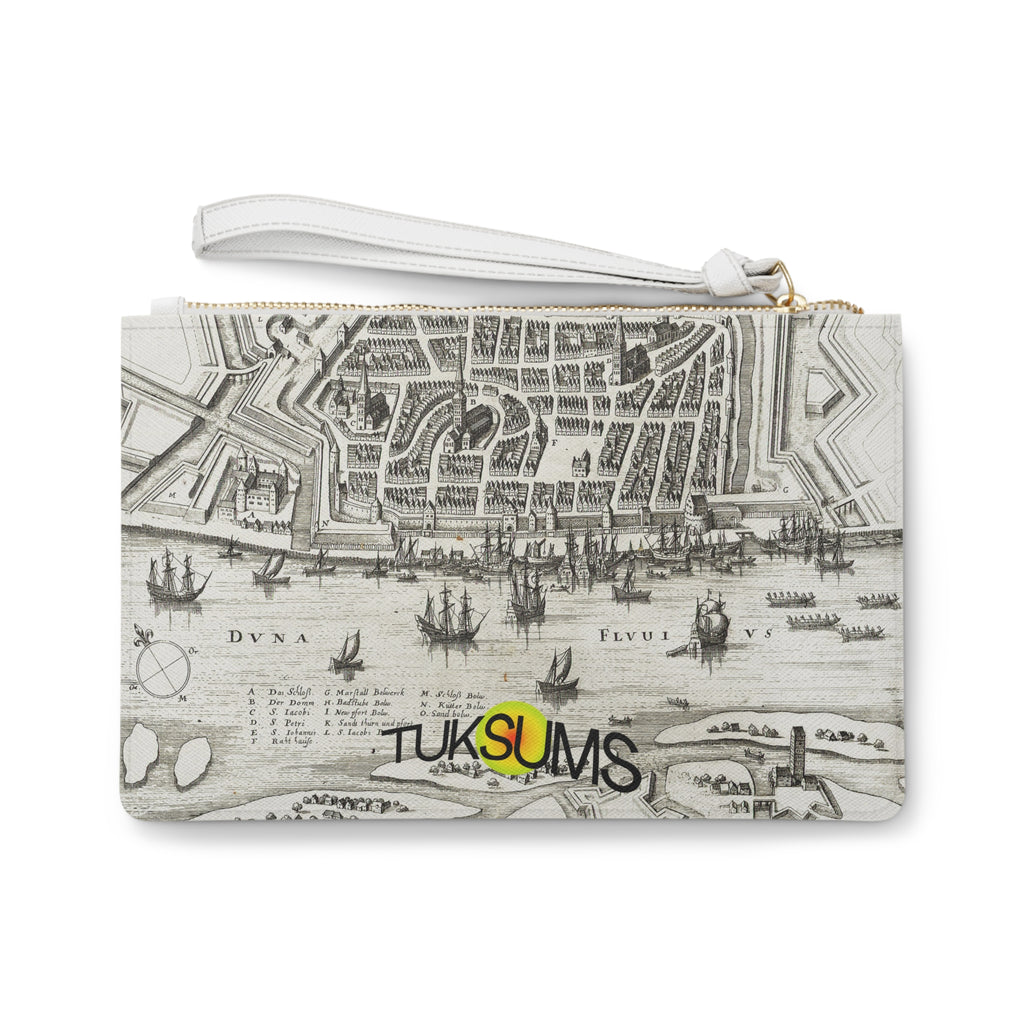 Terra Incognita Rigensis — Historic City Map Clutch Bag, 17th Century Riga Wristlet, Vintage Cartography Purse
