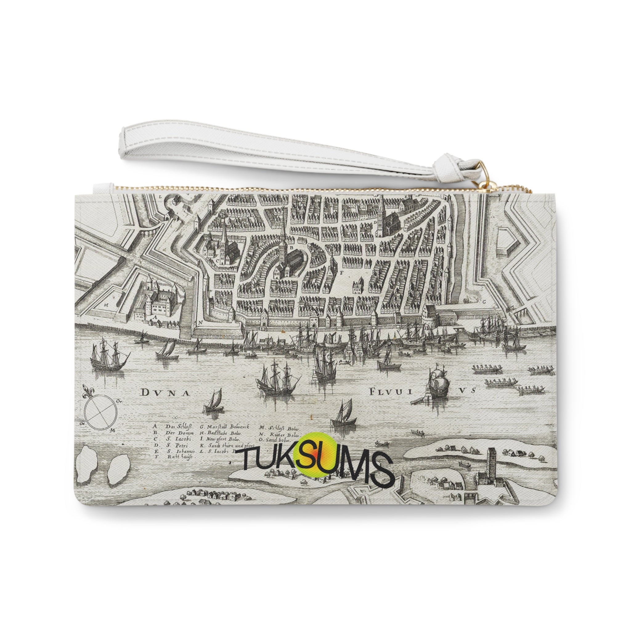 Terra Incognita Rigensis — Historic City Map Clutch Bag, 17th Century Riga Wristlet, Vintage Cartography Purse