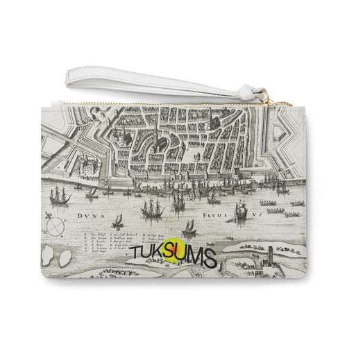 Terra Incognita Rigensis — Historic City Map Clutch Bag, 17th Century Riga Wristlet, Vintage Cartography Purse