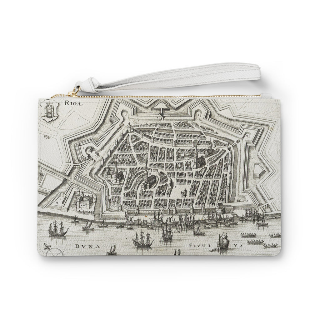 Terra Incognita Rigensis — Historic City Map Clutch Bag, 17th Century Riga Wristlet, Vintage Cartography Purse