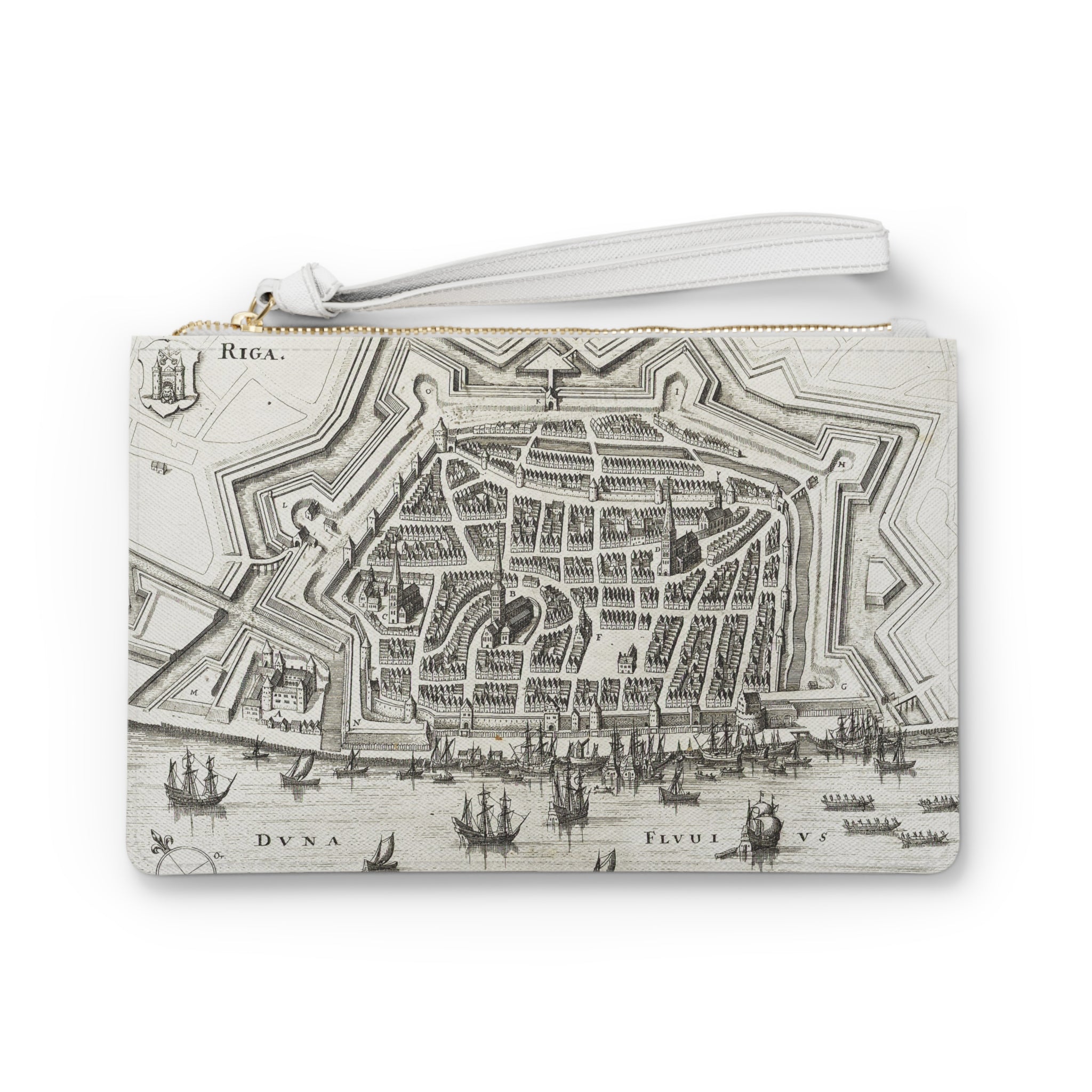 Terra Incognita Rigensis — Historic City Map Clutch Bag, 17th Century Riga Wristlet, Vintage Cartography Purse