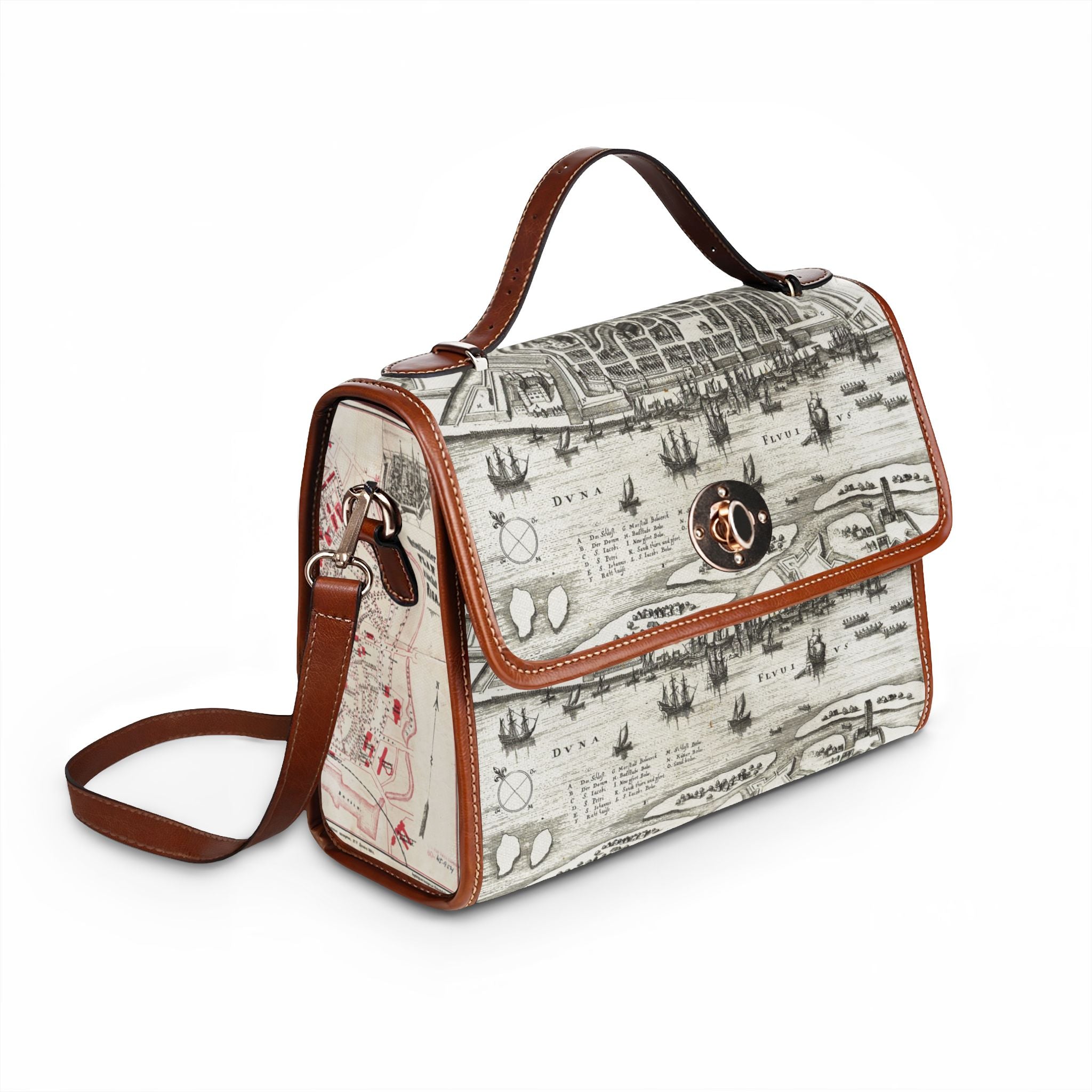 Terra Incognita Rigensis: Vintage Map Canvas Bag — Waterproof Travel Satchel with Historic City Print