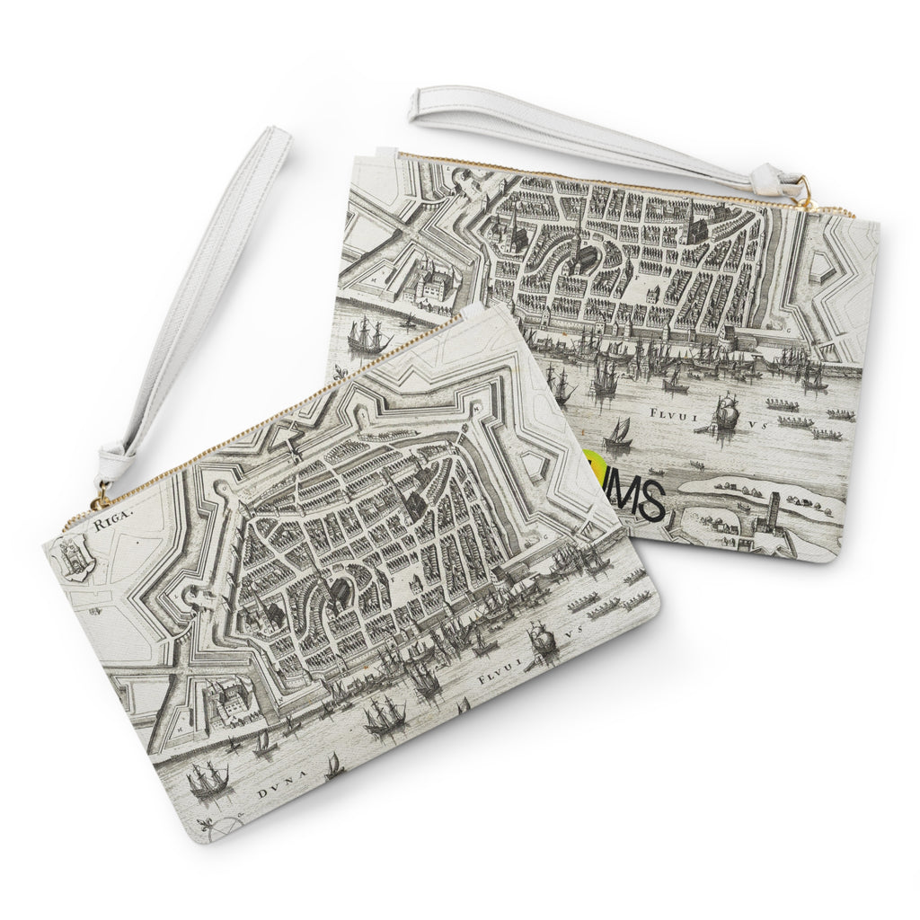 Terra Incognita Rigensis — Historic City Map Clutch Bag, 17th Century Riga Wristlet, Vintage Cartography Purse