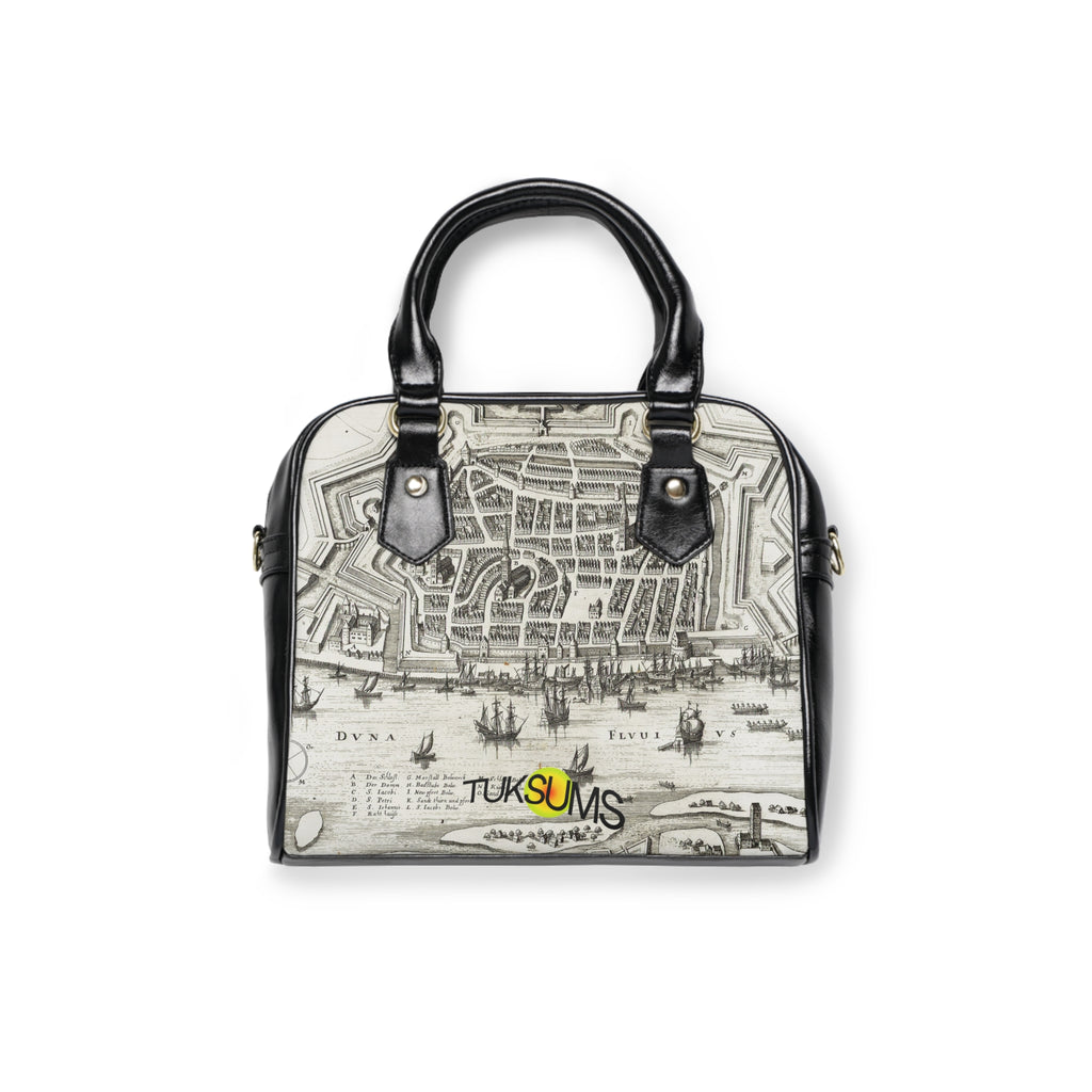 Terra Incognita Rigensis — Historic City Map Shoulder Bag, 17th Century Riga Print, Vintage Cartography Handbag