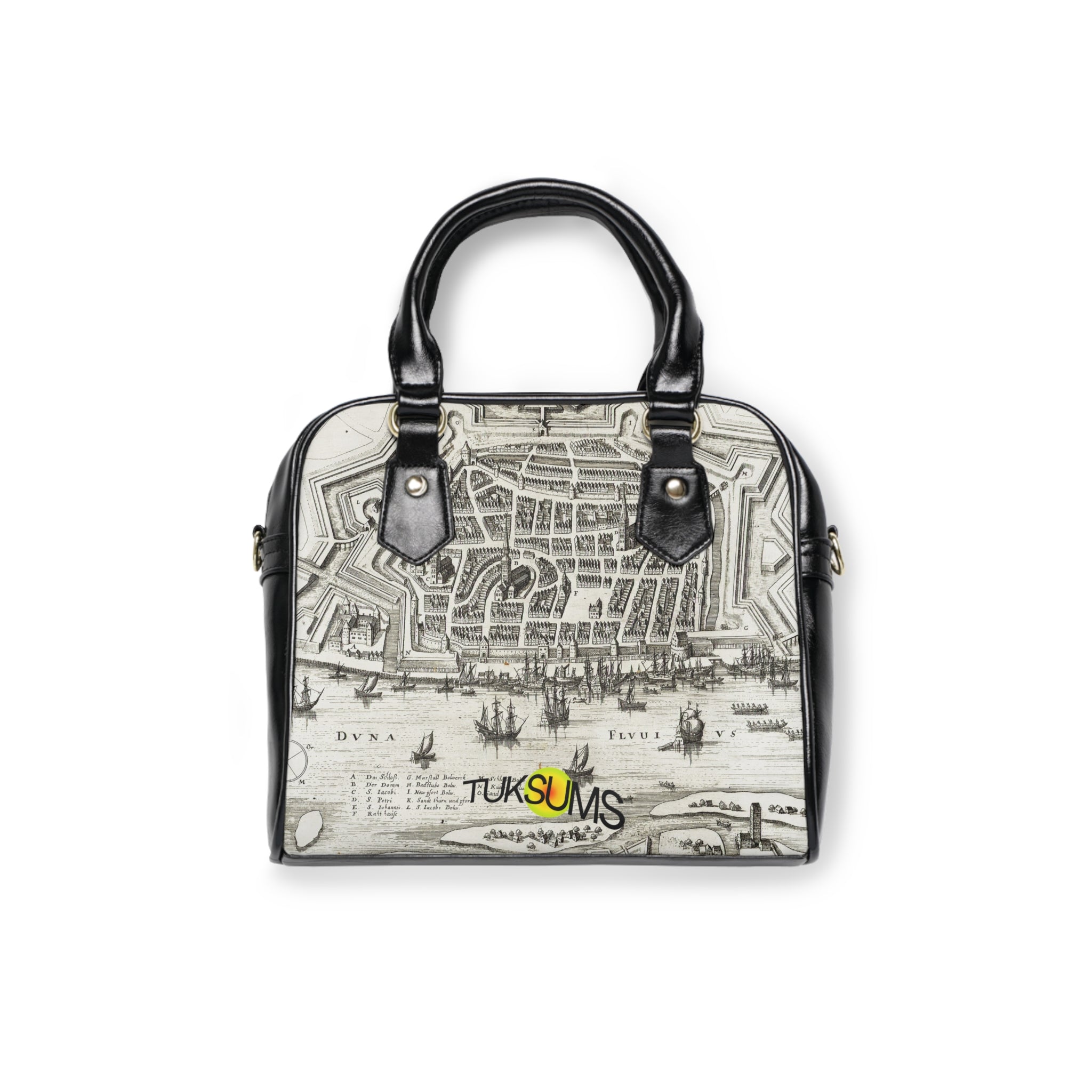 Terra Incognita Rigensis — Historic City Map Shoulder Bag, 17th Century Riga Print, Vintage Cartography Handbag