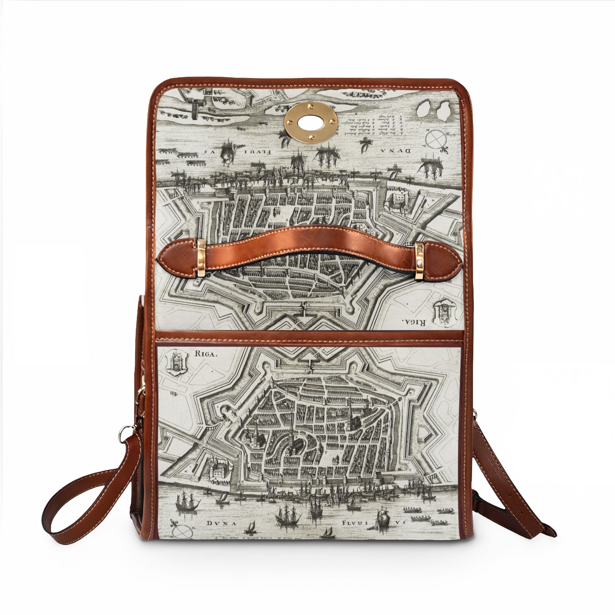 Terra Incognita Rigensis: Vintage Map Canvas Bag — Waterproof Travel Satchel with Historic City Print